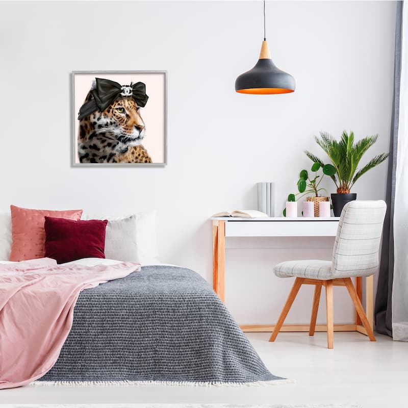 Stupell Fashion Leopard Chic Animal Black Bow Glam Framed Wall Art - Yellow