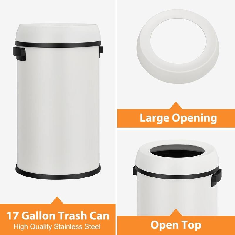 17-Gallon Commercial-Grade Swing Lid Trash Can White Stainless Steel Swing Lid White
