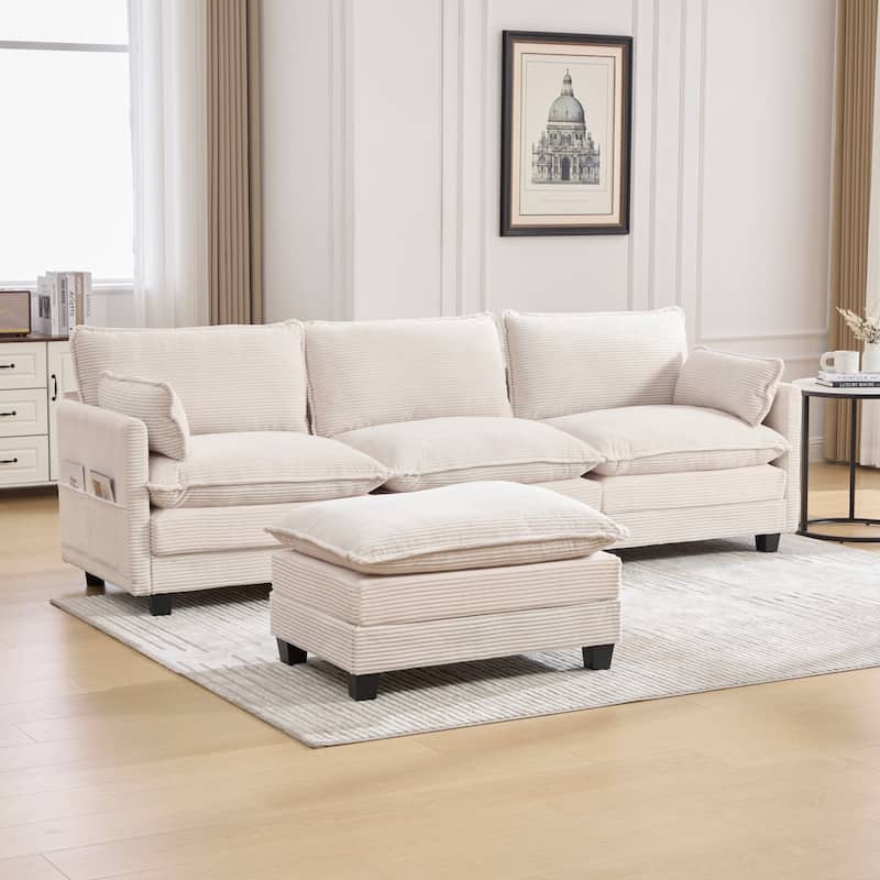 102.95" L-Shaped Corduroy Sectional Sofa with Movable Ottoman