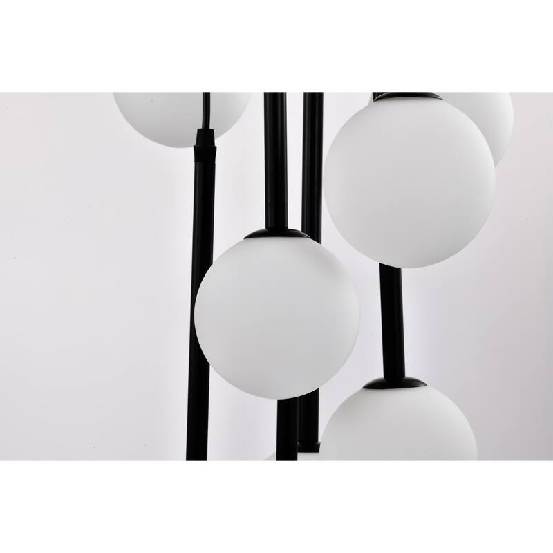 Cisevol 9-Light Chandelier with Frosted Glass Globe Pendant Cluster Black Finish