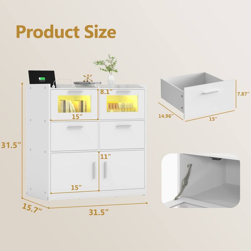 Javlergo 6 Drawers Double Dresser for Bedroom Wood Chest of Drawers Storage Cabinets with Charging Station and LED Lights