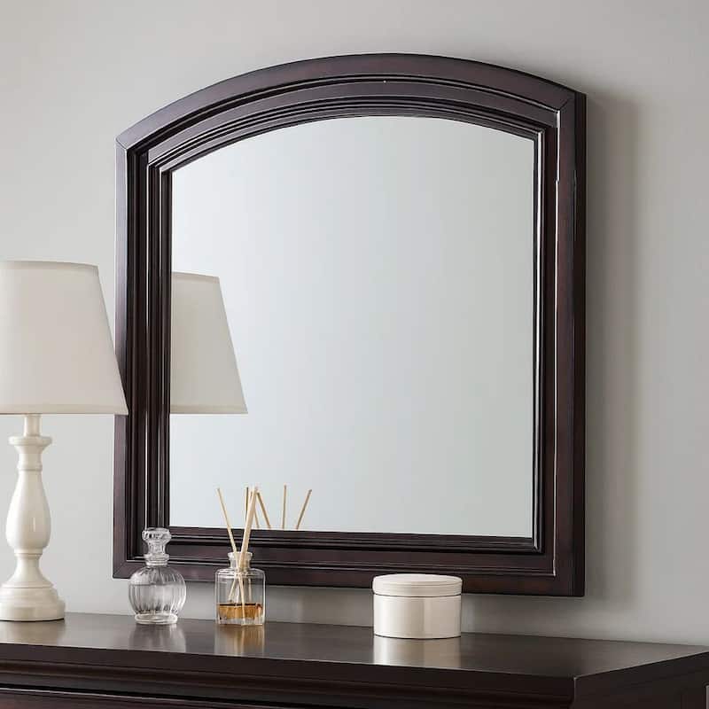 Wooden Mirror with Raised Frame and Molded Details, Brown