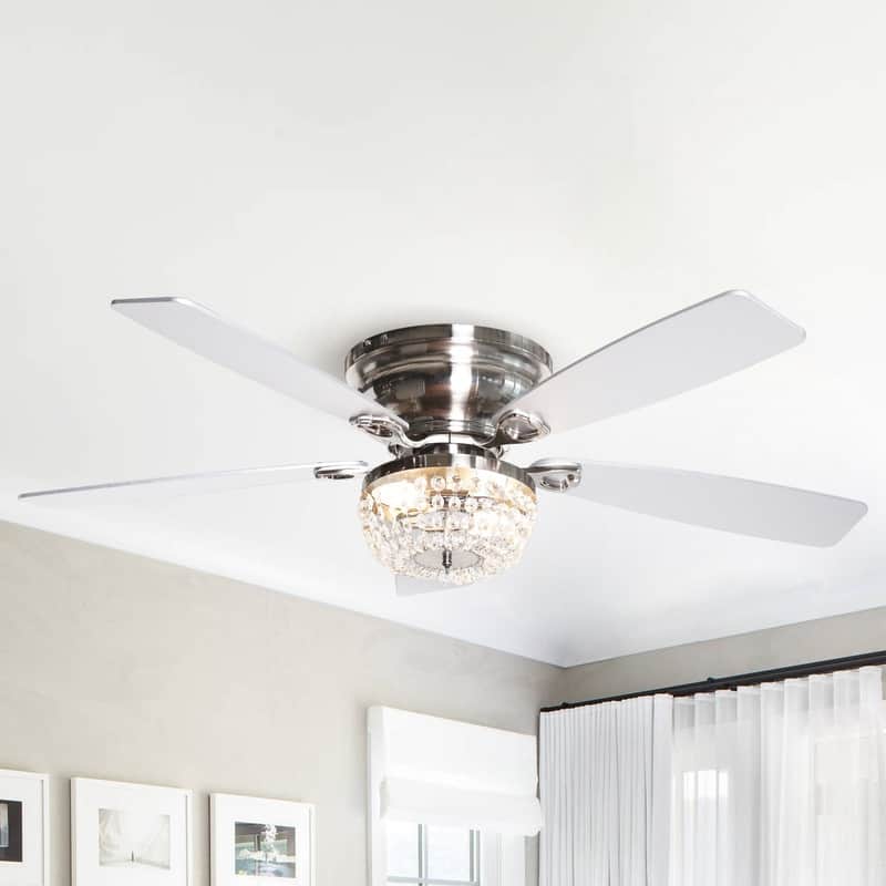 48-inch Flush Mount Crystal Ceiling Fan with Light and Remote Control