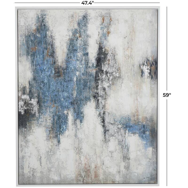 Canvas Abstract Framed Wall Art with Silver Foil Accents - Cream - Roche River Decor