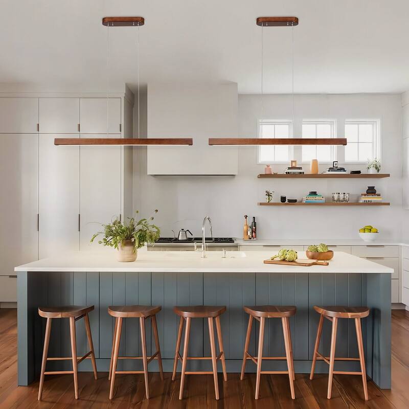 Starsky 1-Light Farmhouse Rustic Wooden Integrated LED Linear Kitchen Island Light 3000K Warm Light Chandelier
