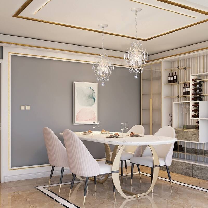 Amorette Mini Chandelier Crystal Chandeliers,1 Light Modern Elegant Glam Ceiling Light Fixture Ivory,Adjustable Hanging Lighting