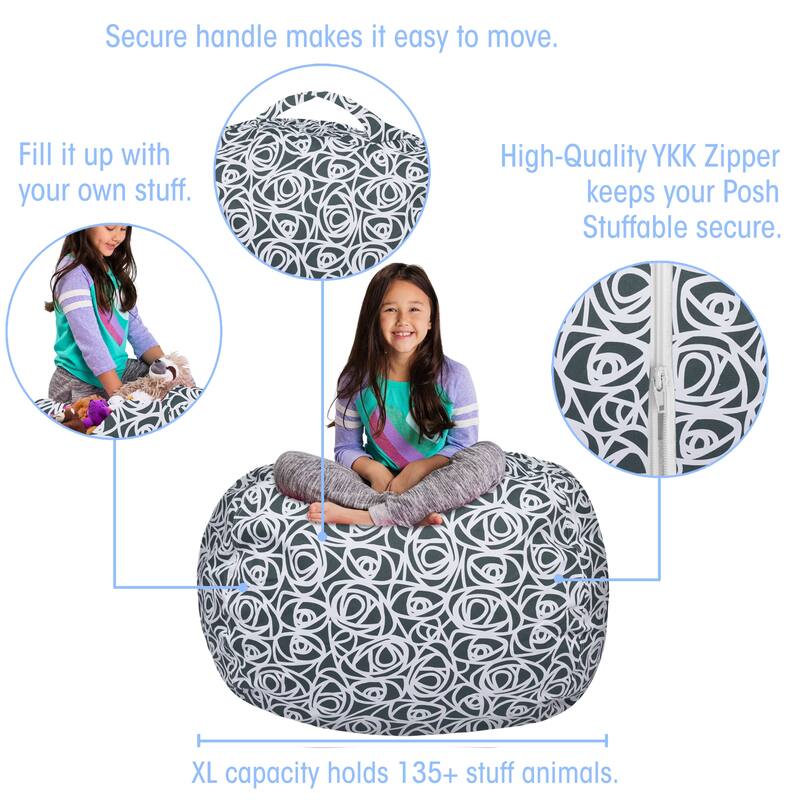Kids Bean Bag Chair Cover Stuffed Animal Storage or Toy Organizer