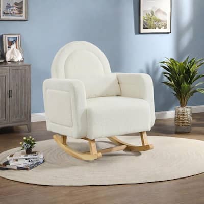 Teddy Velvet Rocking Chair with Pillow and Rubberwood Base