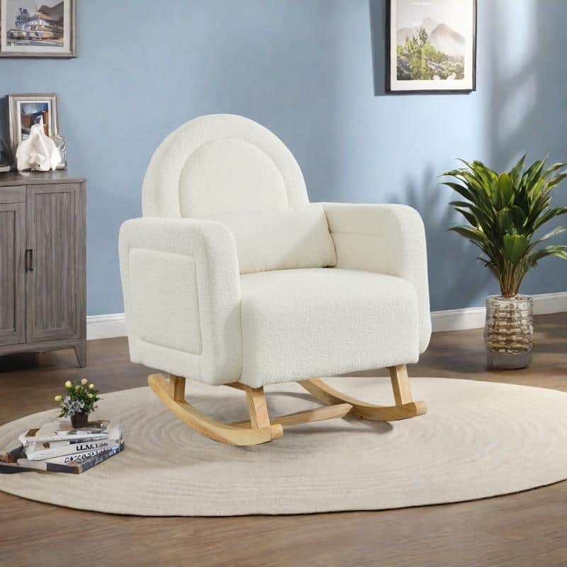 Teddy Velvet Rocking Chair with Pillow and Rubberwood Base