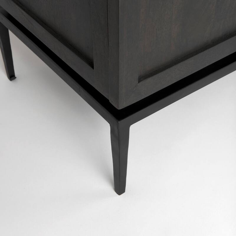 Divina Dark Brown Wood w/ White Marble Top and Black Metal Base Sideboard - 71.0L x 18.5W x 32.0H
