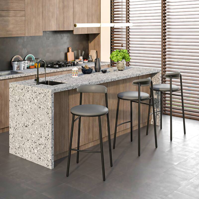 Polyster Bar Stool in Black Stainless Steel Lume Series by LeisureMod