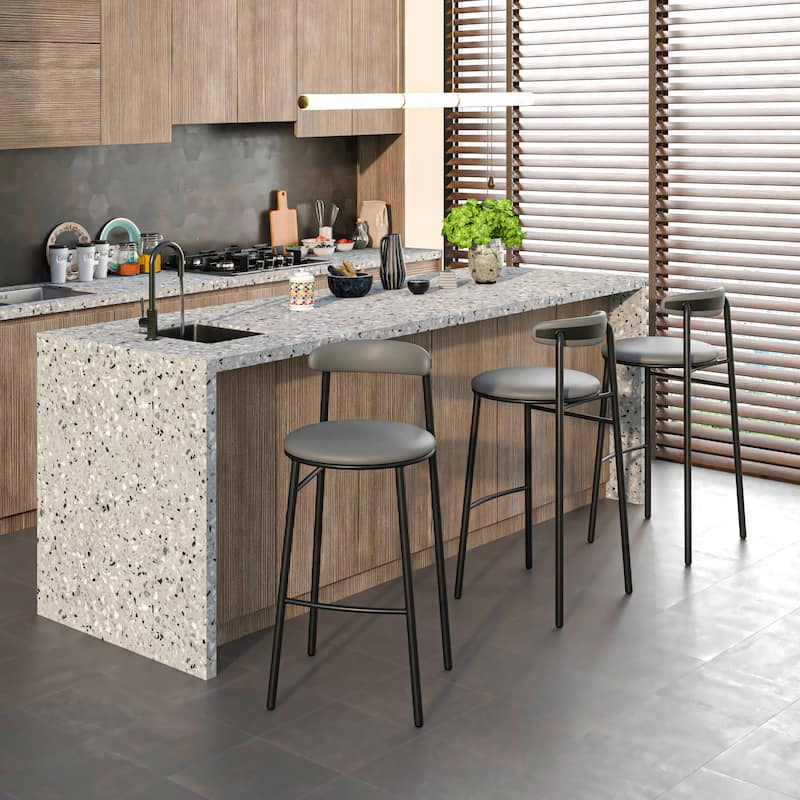 Upholstered Leather Bar Stool Accent Kitchen Chair Lume Collection Set of 2