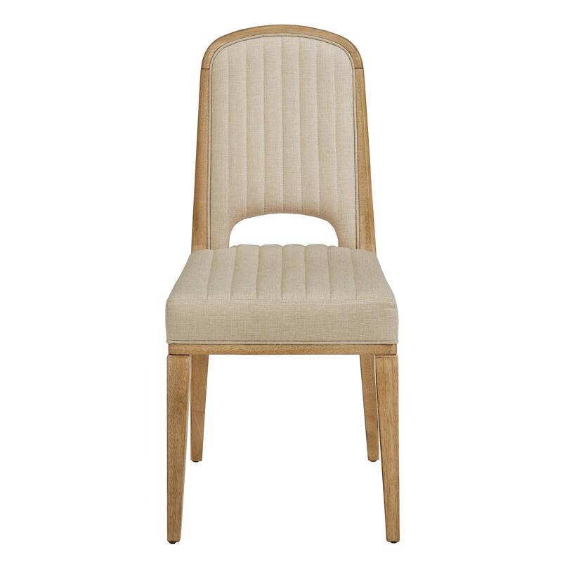Harstad Wood Finish Cream Fabric Channel Stitching Dining Chair (Set of 2) by iNSPIRE Q Modern