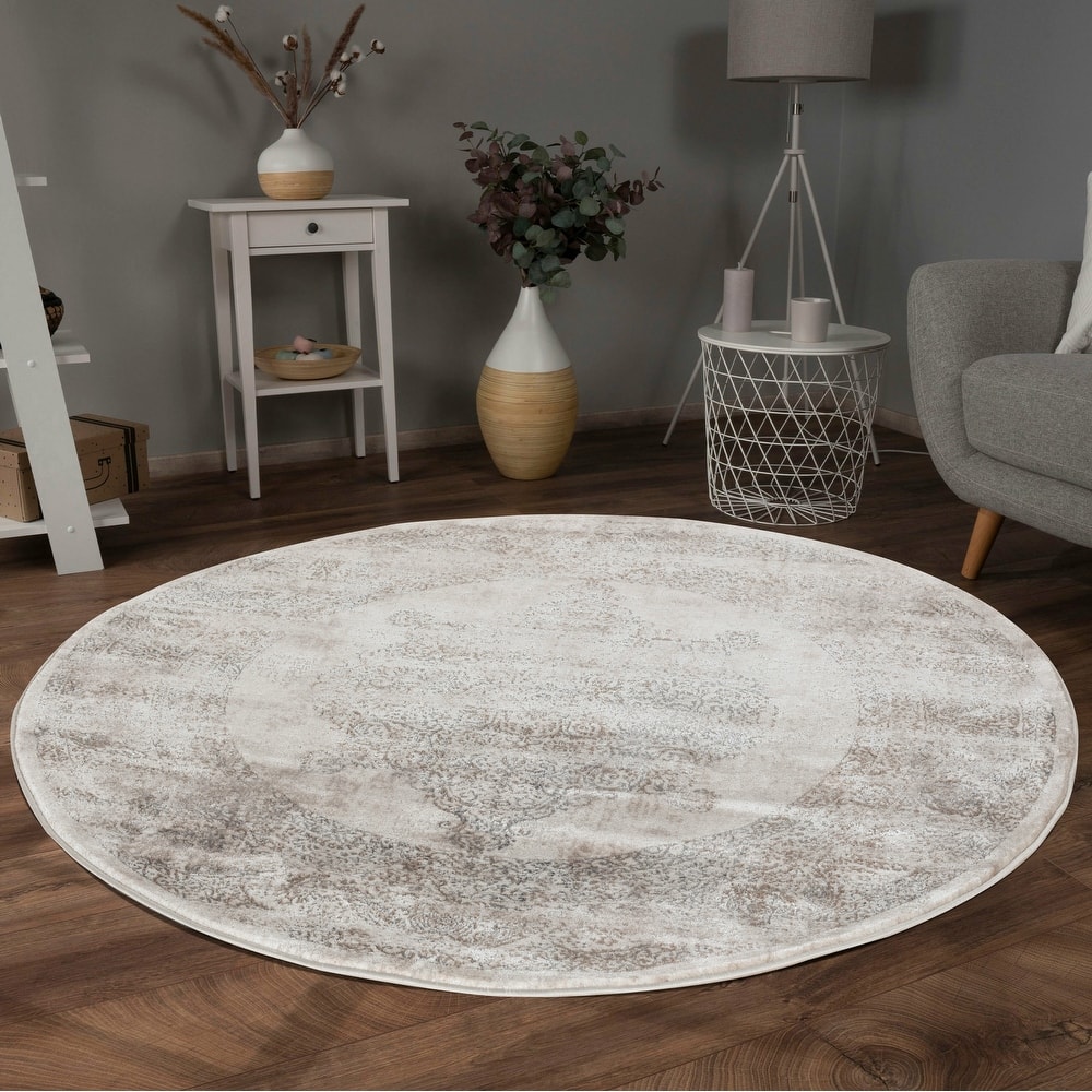 Omari Collection Cream/Grey Abstract Traditional Area Rug
