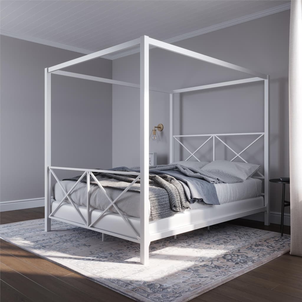 Avenue Greene Rosemarie Canopy Metal Bed, White