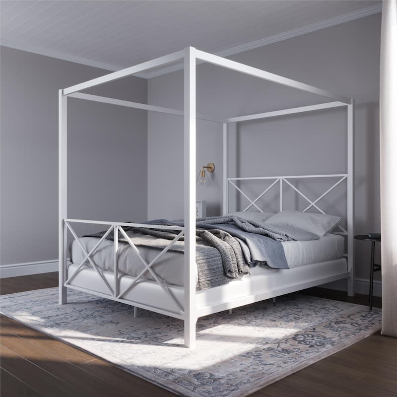Avenue Greene Rosemarie Canopy Metal Bed, White