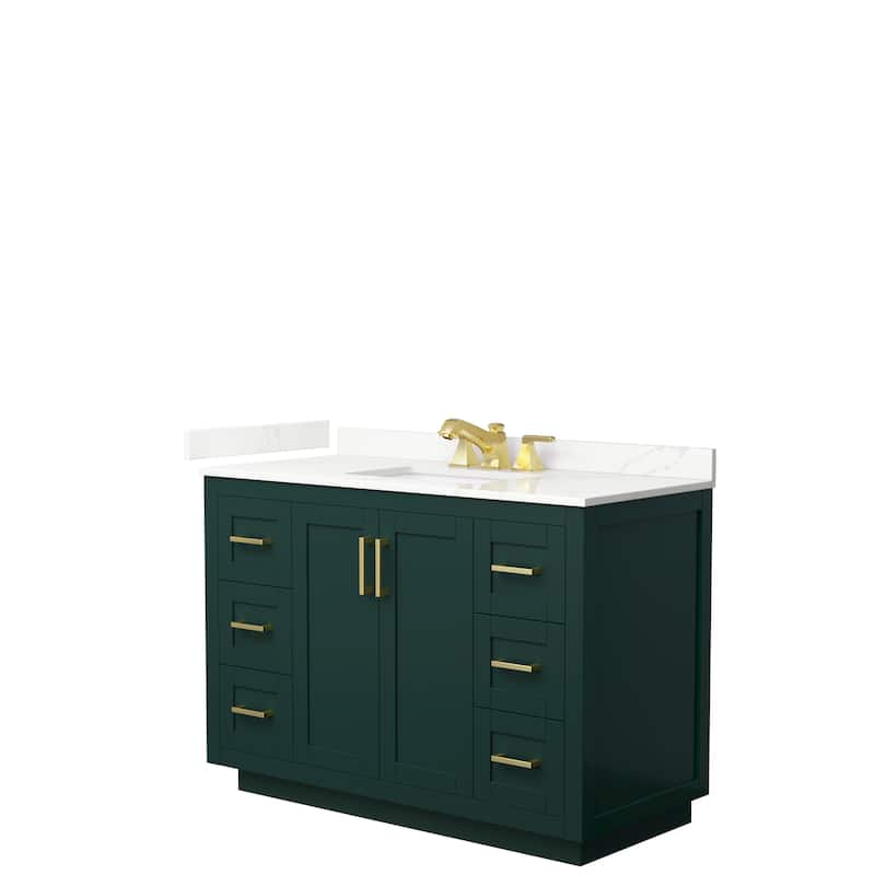 Miranda 48-inch Single Vanity, Quartz Top - Green, Gold Trim, Giotto Quartz Top