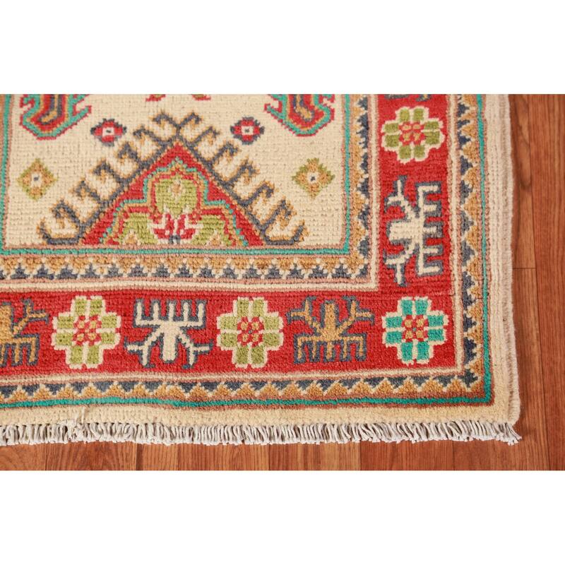 Traditional Kazak Oriental Accent Foyer Rug Handmade Beige Wool Carpet - 2'0"x 3'0"