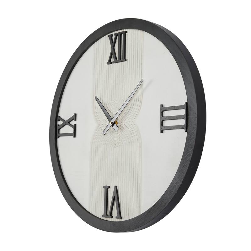 White Wood Art Deco Inspired Line Art Geometric Decorative Wall Clock with Black Accents