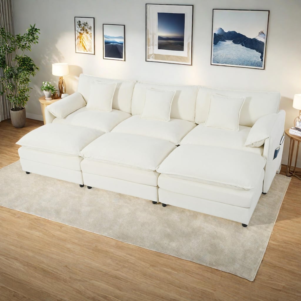 109.45" Chenille Upholstered 3-Seater Sleeper Modular Sectional Sofa with Double-Layer Cushions, DIY Combination