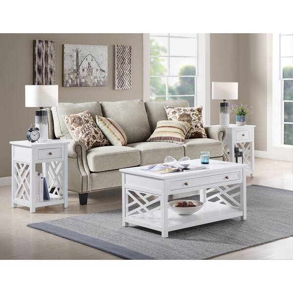Porch Den Fresno 3 Piece Coffee And End Table Set With Drawers Overstock 31432018 White
