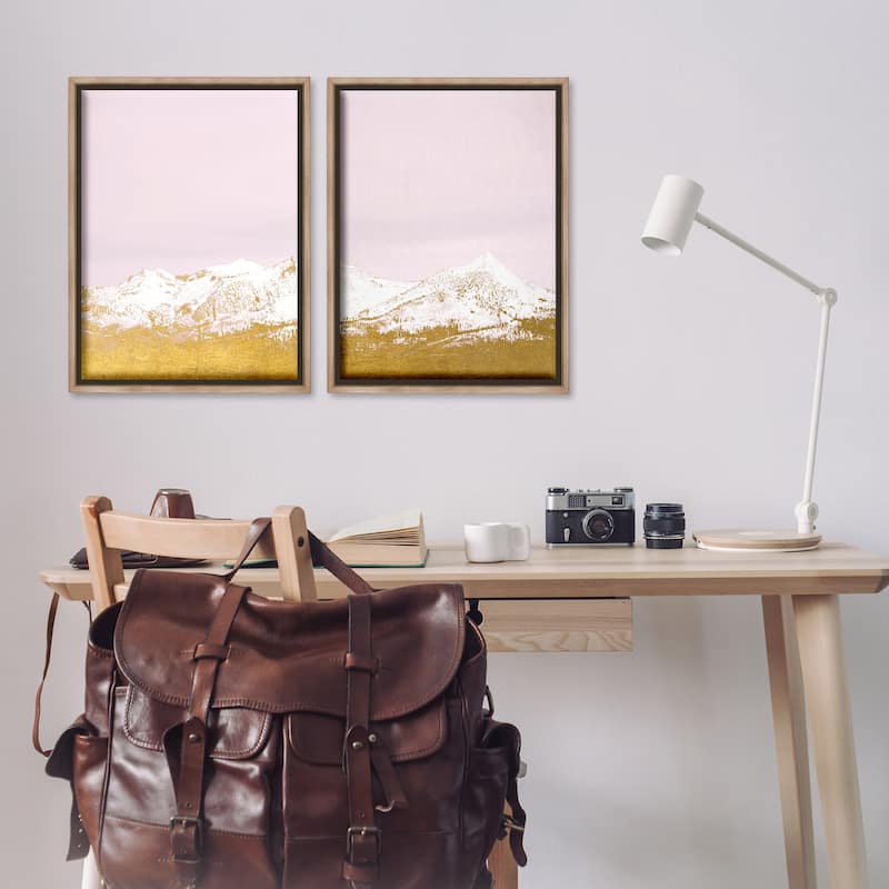 Stupell Snow Tipped Mountains on Pink Framed Floater Canvas Wall Art Design By Gemma Bardot (Set of 2)