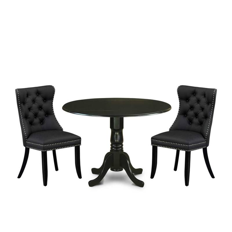 3-Piece Black Finish Solid Wood Top-Round Upholstered Dining Room Set -Seats 4