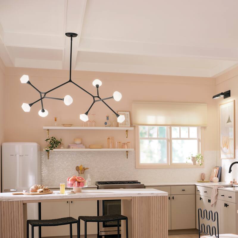 Cassius 61.25 Inch 8 Light Convertible Chandelier with Opal Glass in Black