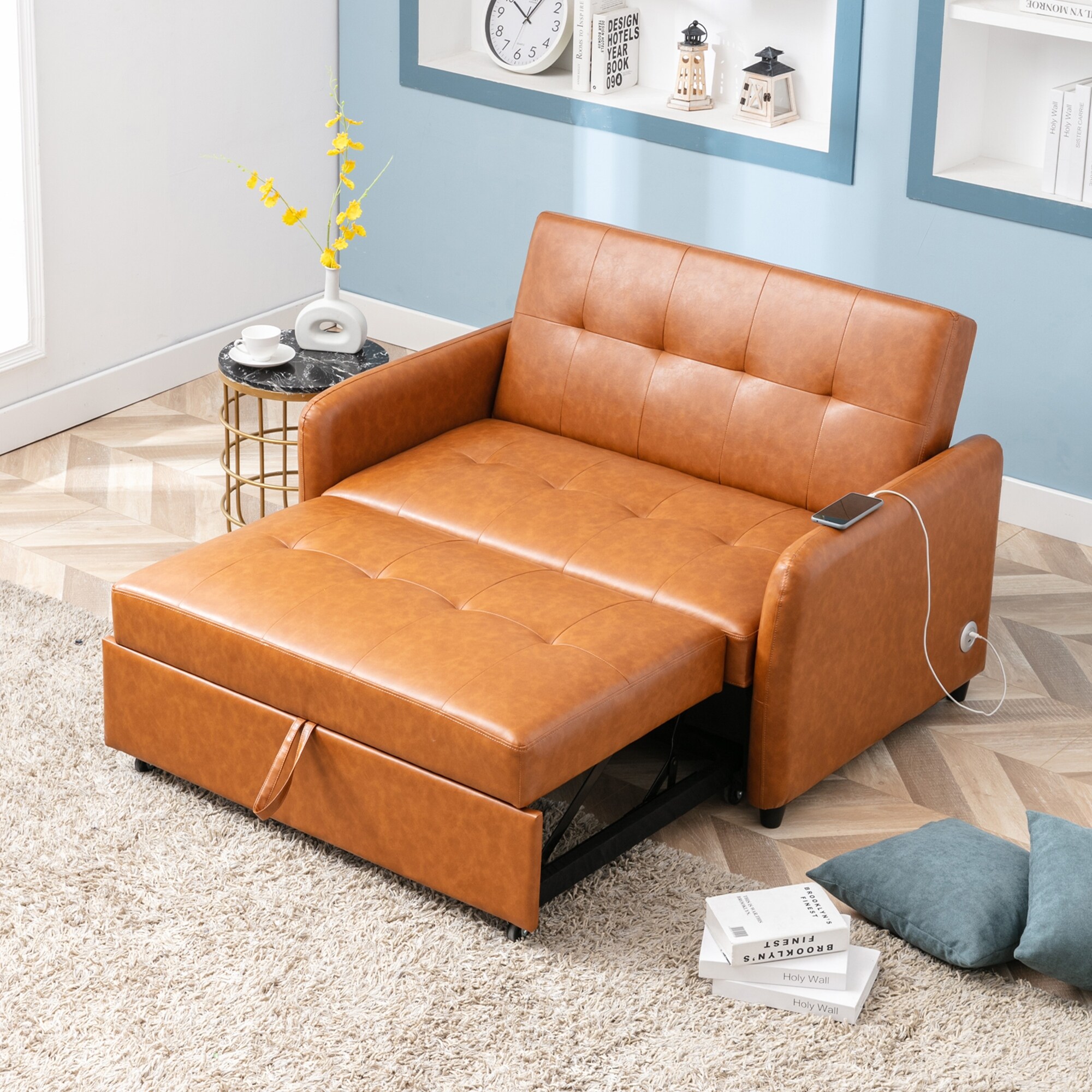 Small leather deals sleeper sofa