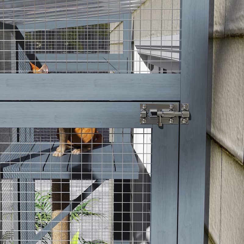 PawHut Outdoor Catio, Cat Window Catio Box Enclosure for 2-3 Large Indoor Cats with 2 Jumping Platforms, Scratching Post