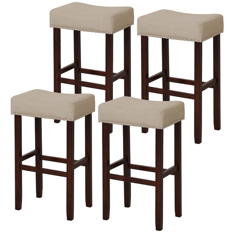 Gymax Set of 4 Bar Stools Bar Height Saddle Kitchen Chairs w/ Wooden - Bar Height - Beige - Set of 4