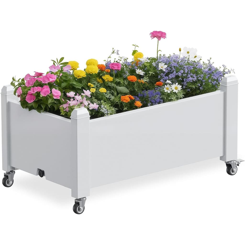 Resin Planter Raised Beds with Steels, Waterproof Resistant,Elevated Garden Beds for Backyard,Patio, Balcony