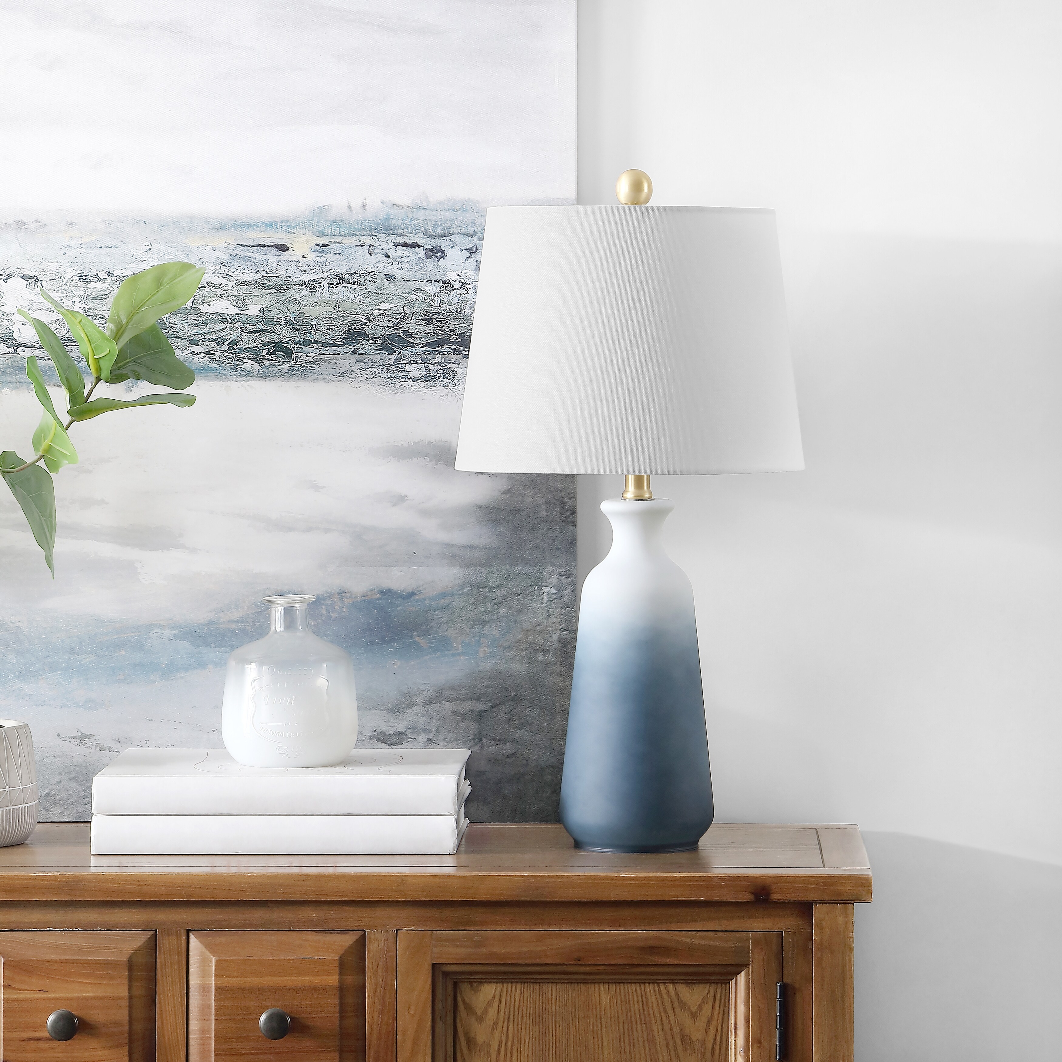 Safavieh blue best sale and white lamp