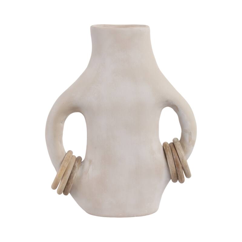 Pottery Vase Dual Ring Handles Sculptural Accent Handcrafted Form