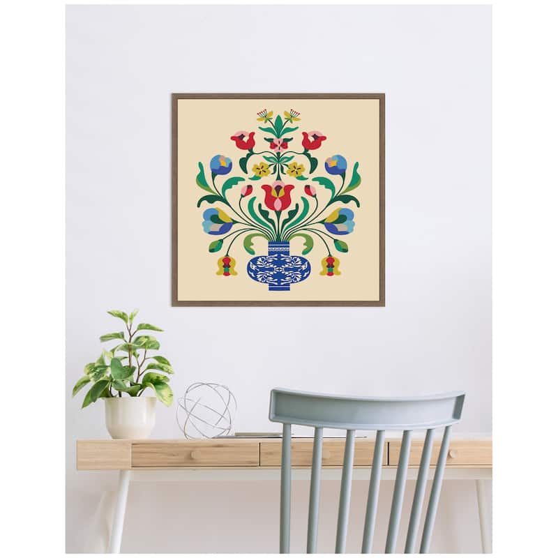 Kate and Laurel Floral Blue Vase 02 by Rachel Lee Framed Canvas Wall Art Print
