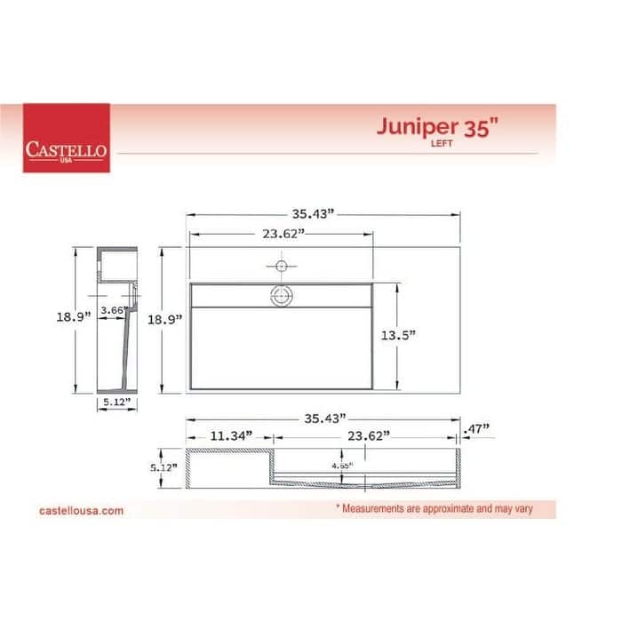 Juniper 36" Solid Surface Bathroom Vanity Top - Left Basin
