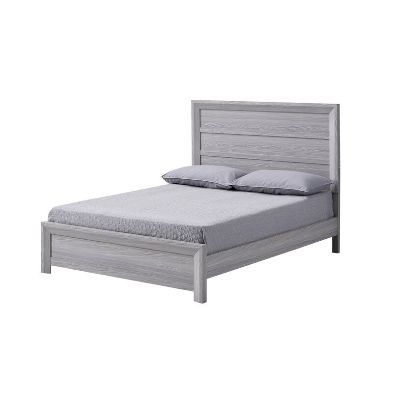 Gray Queen Size Panel Bed - Rustic Wooden Frame, Contemporary Bedroom Furniture - Gray