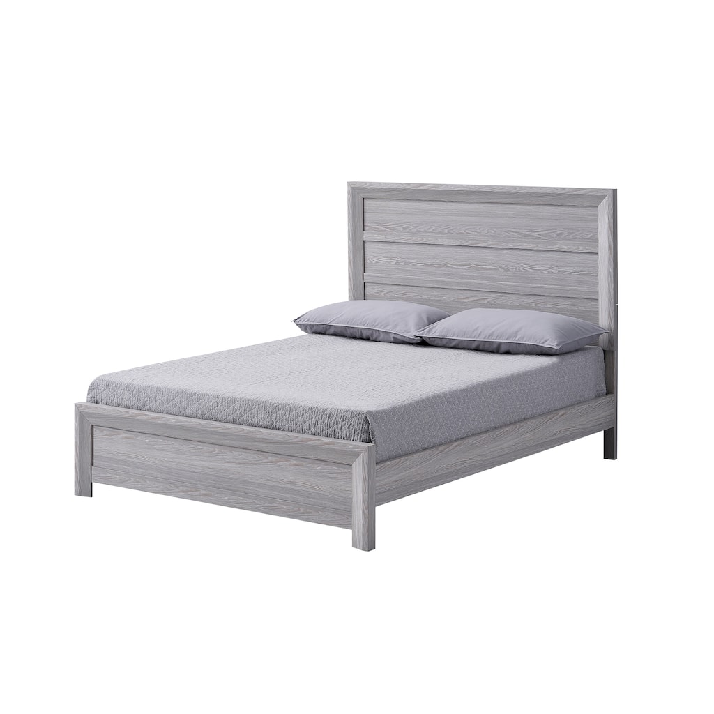 Gray Queen Size Panel Bed - Rustic Wooden Frame, Contemporary Bedroom Furniture