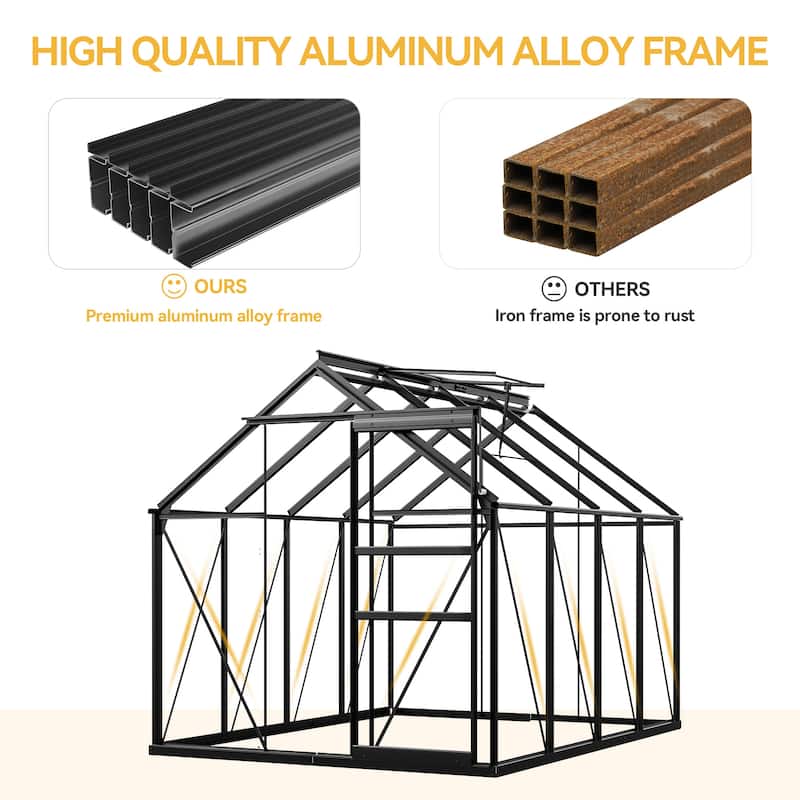 Moasis 8' X 10' Polycarbonate Walk-in Hobby Garden Greenhouse with Aluminum Frame - Plastic - Hobby