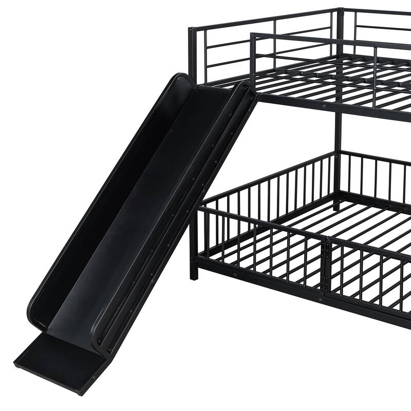 Metal Bunk Bed with Slide and Guardrails for Kids, Boys and Girls, Bedroom