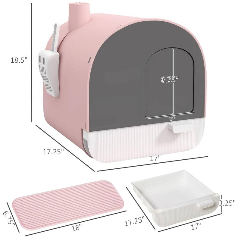 Pink Cat Litter Box with Lid with Scoop and Filter