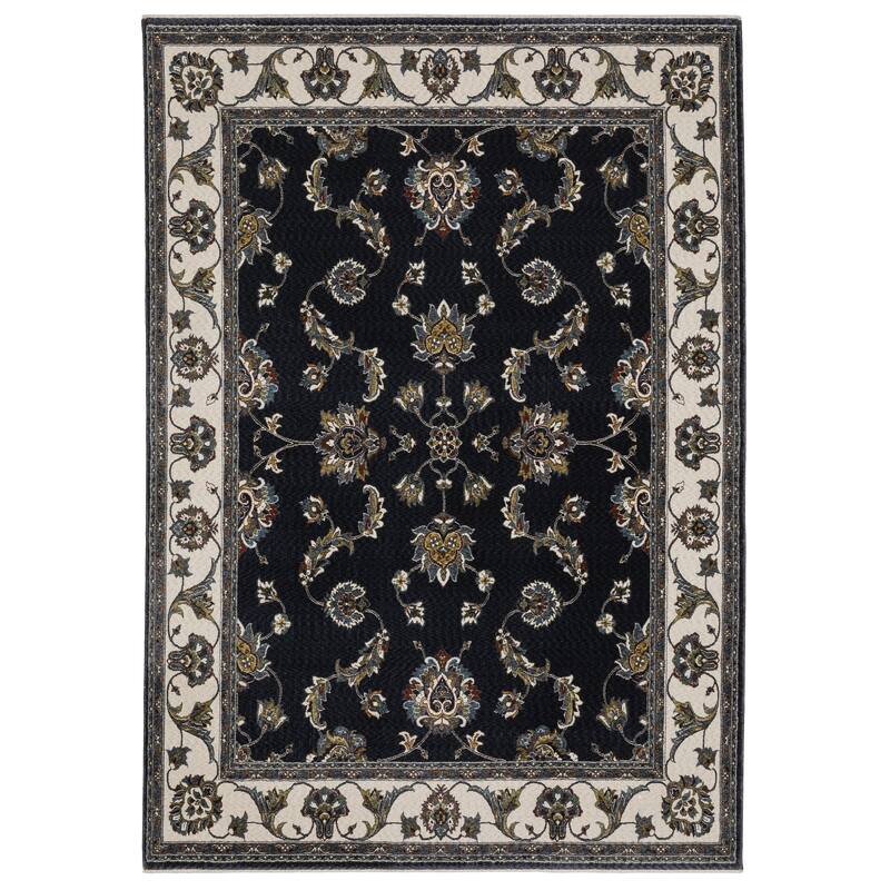 Style Haven Victoria Bordered Traditional Navy/ Ivory Area Rug - 9' 10" x 12' 10" - Rectangle