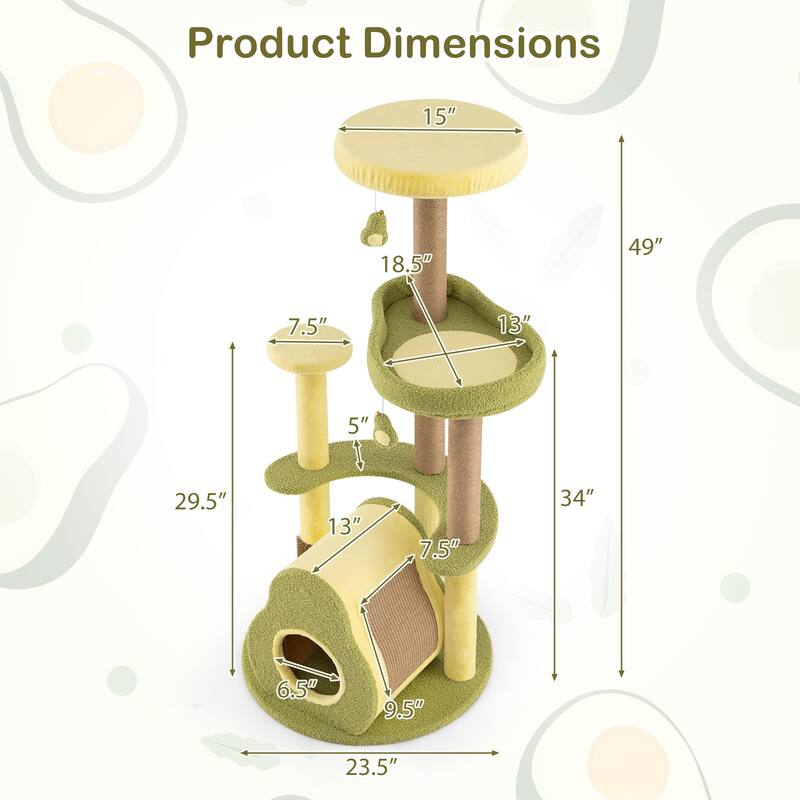 Multi-Level Avocado Cat Tree with Plush Perch and Scratching Posts
