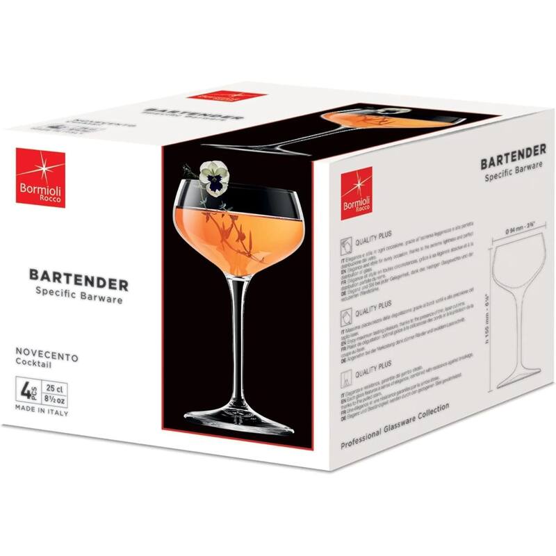 Bormioli Rocco Set of 4 Novecento Stemware Cocktail Coupes - 8.5 oz