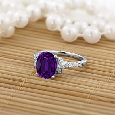 Auriya Modern 1 3/8ct Oval Purple Amethyst and Diamond Engagement Ring 3/8cttw 14k Gold