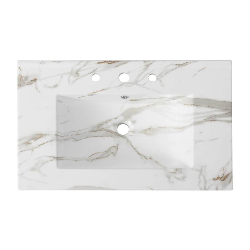 Aubert 3-Hole Classic Contemporary Rectangular Ceramic Single Sink Basin Vanity Top, by JONATHAN Y