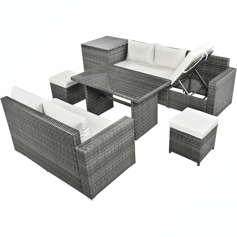 6PCS PE Rattan Sofa Set With Storage Box
