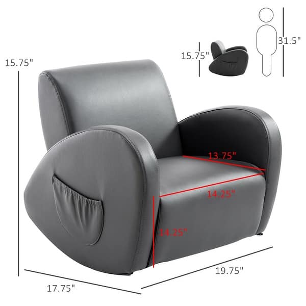 Kids Sofa Rocking Chair with Side Pocket, PU Leather Toddler Armchair for Children