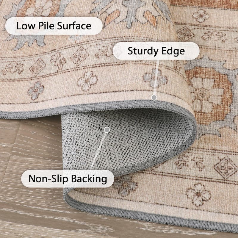 Mcow Sage Green Boho Pattern Ultra-Thin Low-Pile Washable Non-Slip Area Rug
