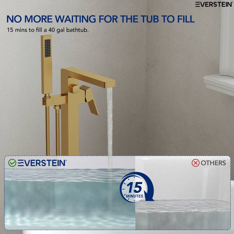 Floor Mount Freestanding Tub Filler with Handshower,Single Handle Bathtub Faucet